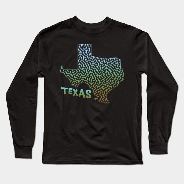 Texas State Outline Maze & Labyrinth Long Sleeve T-Shirt by gorff